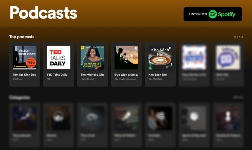 Ứng dụng Spotify tương thích với hầu hết thiết bị điện thoại, máy tính thuộc hệ điều hành Android, iOS, Windows giúp bạn dễ dàng chia sẻ Podcast.