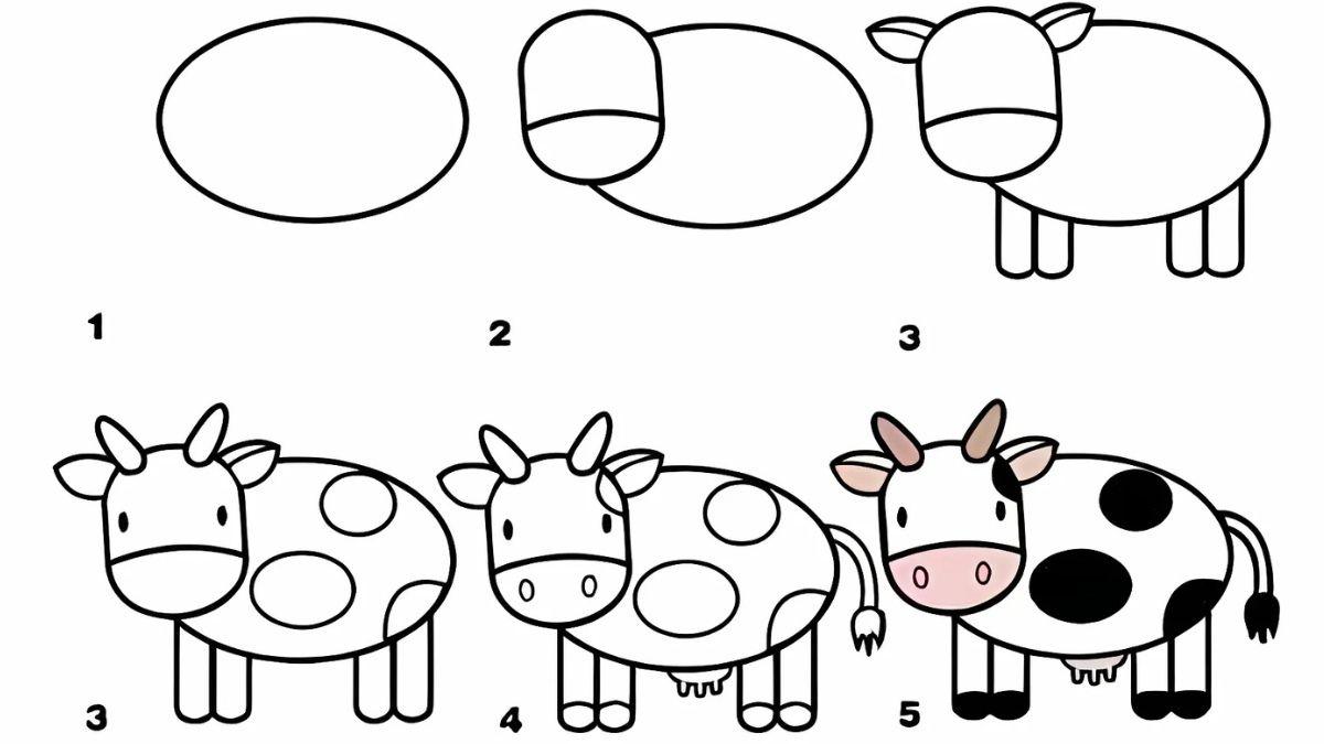 Cách vẽ hình cute con bò