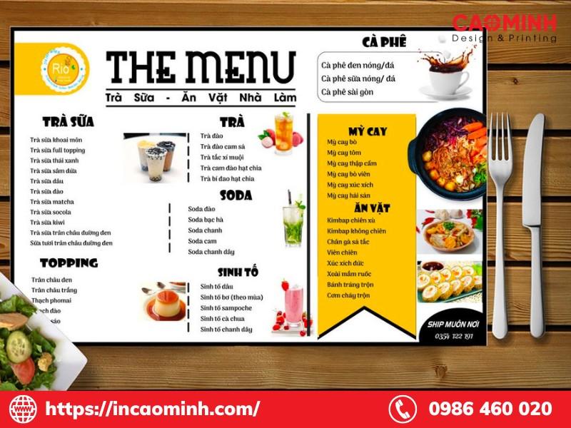 menu quán trà sữa