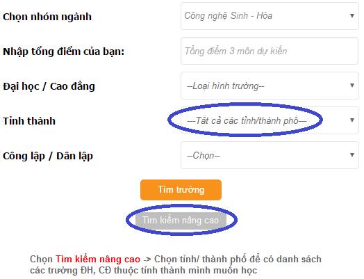 DS cac truong DH, CD dao tao nganh Cong nghe Sinh - Hoa