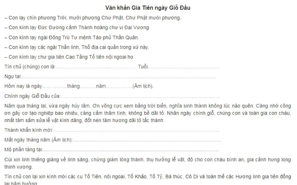 Mẫu văn khấn cúng giỗ đầu ông bà
