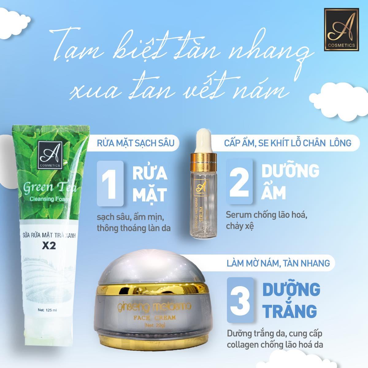các sản phẩm có thể sử dụng cùng sữa rửa mặt trà xanh x2 acosmcetics